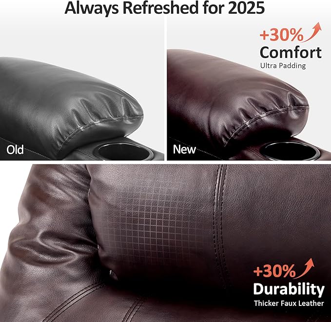 MCombo Electric Power Lift Recliner Chair Sofa with Massage and Heat for Elderly, 3 Positions, 2 Side Pockets, and Cup Holders, USB Ports, Faux Leather 7040 (Dark Brown, Medium)