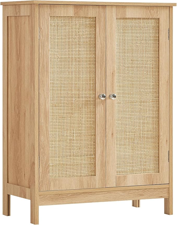 Iwell Storage Cabinet, Rattan Cabinet with Adjustable Shelf, for Living Room, Entryway, Kitchen, Home Office, Nature