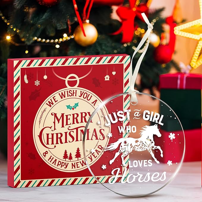 Horse Gifts for Girls - Horse Ornaments for Christmas Tree, Unique Gifts for Women & Cowgirl Gift, Acrylic Western Ornaments, for Horse Lovers & Kids