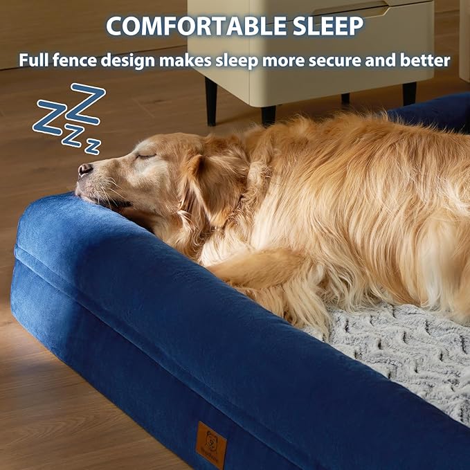 WNPETHOME XL Extra Large Dog Bed, Washable Dog Couch with Removable Waterproof Cover, Orthopedic Large Pet Sofa Bed with Bolster Sides for Sleeping