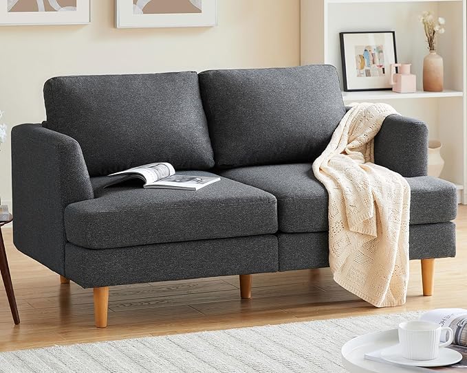 Loveseat Sofa 56" Mid Century Modern Small Couches for Small Spaces Love Seat with 2-Seat Upholstered Cushion Sofa Couches for Bedroom, Living Room, Apartment (Dark Grey)