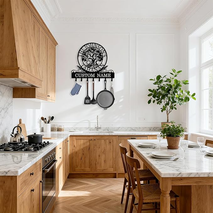 Personalized Key Holder Wall Mount, Custom Tree of Life Metal Keys Holder for Wall with Name, Wall Key Hanger Rack with Hooks for Entryway, Front Door, Living Room, Kitchen, Bathroom, Garden