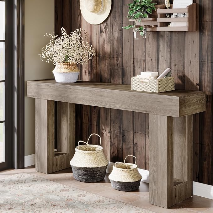 Tribesigns Farmhouse Console Table, 63-Inch Long Narrow Sofa Table Behind The Couch, Wooden Rectangular Entryway Table for Entrance, Hallway, Living Room (Grey)