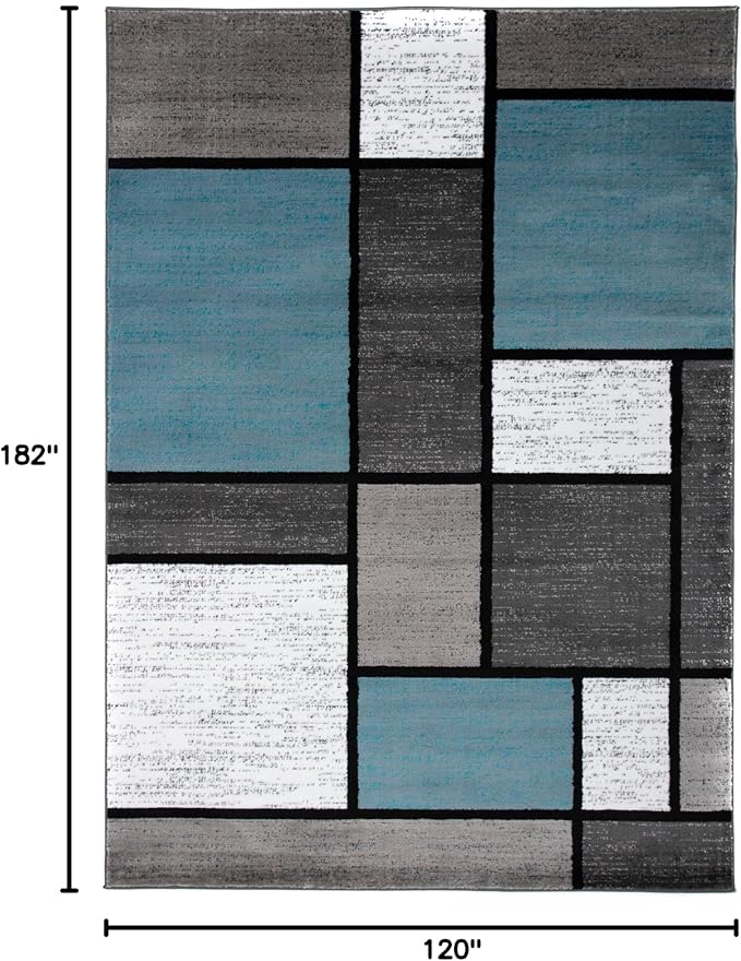 Rugshop Modern Geometric Boxes Blue Area Rug, Non-Shedding Carpet for Bedroom, Office, or Small Living Room, 4' x 6'