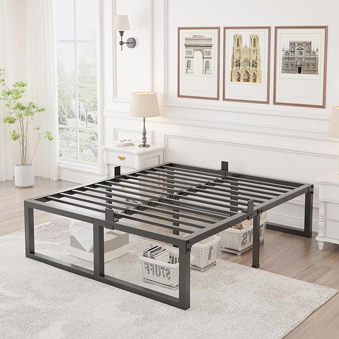 Full Size Bed Frame, 18 Inch Heavy Duty Support 3500 lbs Metal Platform, No Box Spring Needed/Noise Free/Non-Slip/Steel Slat Support/Easy Assembly