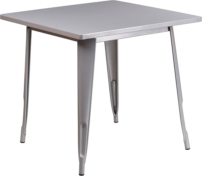 EMMA + OLIVER Commercial Grade 31.5" Square Silver Metal Indoor-Outdoor Table