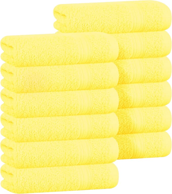 BOUTIQUO Ultra Soft Cotton Washcloths, Contains 12 Piece Face Cloths 12x12 inch, Ideal for Everyday use Face Towels, Compact & Lightweight Multi Purpose Washcloths - Lime Yellow