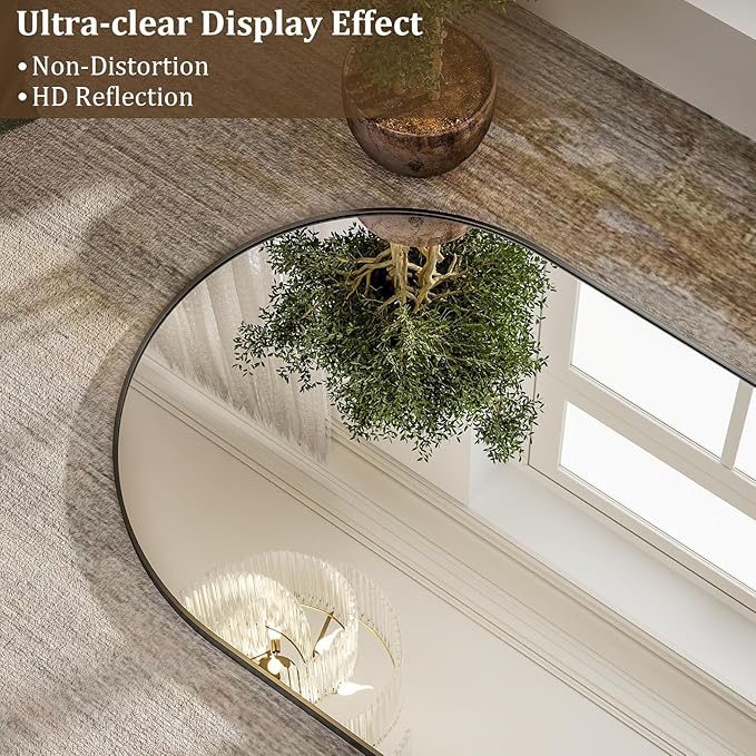 HARRITPURE 71"x30" Arched Full Length Mirror Free Standing Leaning Hanging Mounted Mirrors Aluminum Frame Modern Simple Home Decor for Living Room Bedroom Cloakroom, Black