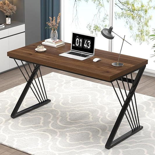 FOLUBAN Home Office Desks, Modern Wood and Metal Writing Study Work Table, Industrial Computer Desk for Bedroom Living Room, Rustic Walnut, 47 Inch