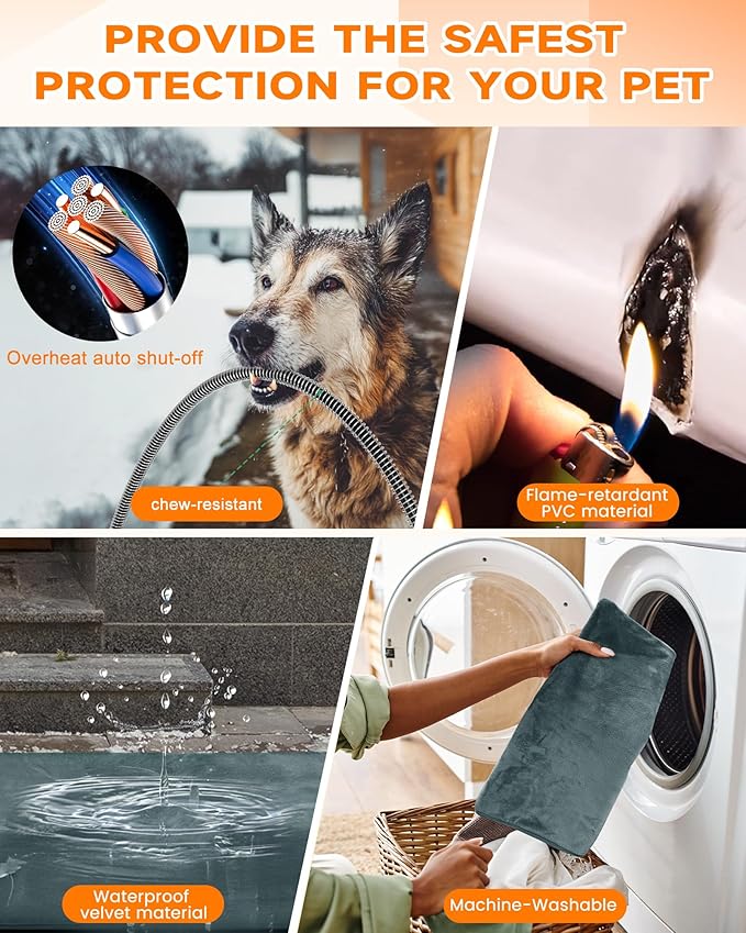 Outdoor Pet Heating Pad for Dog & Cat, Multi-Size Waterproof Heated Cat Dog Bed for Outside, Pet Heater Warmer Mat Blanket with Chew Resistant Cord for Senior Dog Cat House Whelping Box,Gray,16" x 28"