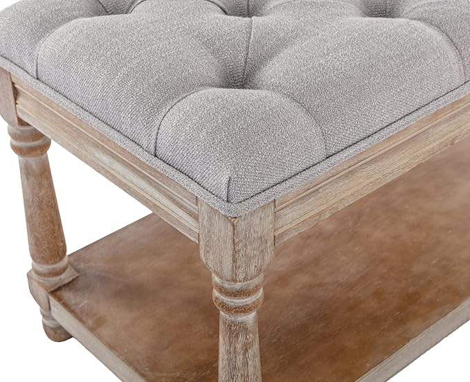 Kmax Storage Entryway Bench Tufted Shoe Rack Bench Wood Window Bench for Hallway Entrance Bedroom Corner-1 Seat, Gray