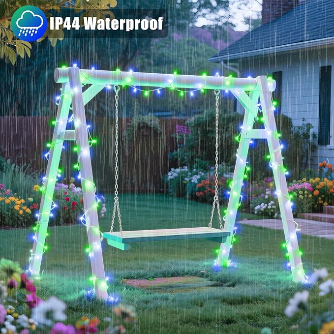 300 LED Christmas Lights Outdoor 100FT Connectable String Lights Indoor 8 Modes Clear Wire Plug in Waterproof Twinkle Fairy Lights for Bedroom Christmas Tree Party Decorations, Blue&Green