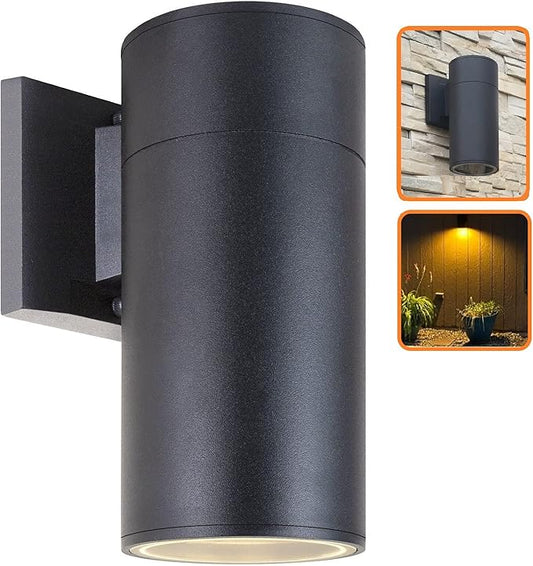 Outdoor Wall Light, Exterior Lighting - ETL Listed, Die-cast Aluminum Anti-Rust Waterproof Wall Mount Cylinder Design – 1-Direction Up or Down Light Fixture for Porch, Garage, Doorway or Patio