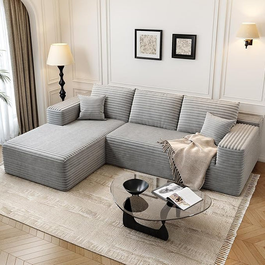 107.5" Cloud Modular Sectional Sofa Couch with L-Shape Chaise,Modern Minimalist Upholstered Couches for Living Room Bedroom,Deep Seat Corner Couch，No Assembly Required (Grey,Left Facing Chaise)
