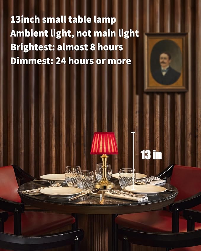 KDG Cordless Portables Table Lamp Set of 2, LED Fabric Shade Small Desk Lamps, 5000mAh Battery Powered Lighting, 2700K Stepless Dimmable Light for Living Room, Dining Room, Bedroom (Bronze+Red)