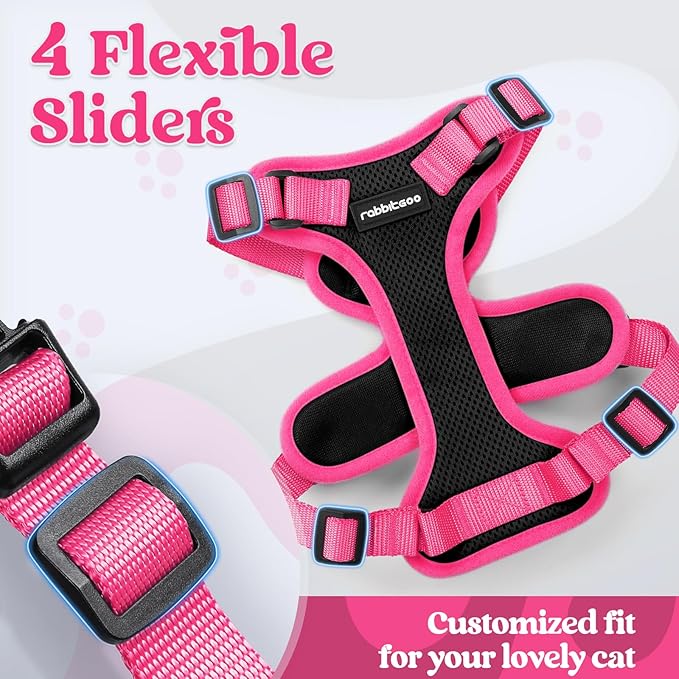 rabbitgoo Cat Harness and Leash Set, Escape Proof Soft Adjustable Vest Harnesses for Outdoor Walking, Easy Control Breathable Kitten Jacket with Reflective Strips, Black & Rose Pink, XXS
