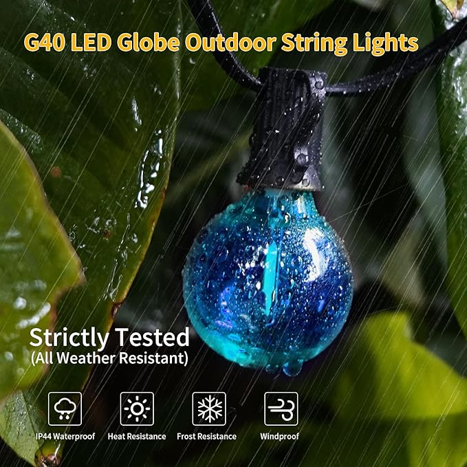 40FT LED Outdoor String Lights Waterproof, G40 LED Globe Outdoor Lighting for Patio with 27 Edison Vintage Shatterproof Bulbs, Connectable Backyard Lights for Garden, Bistro, Porch, Cafe