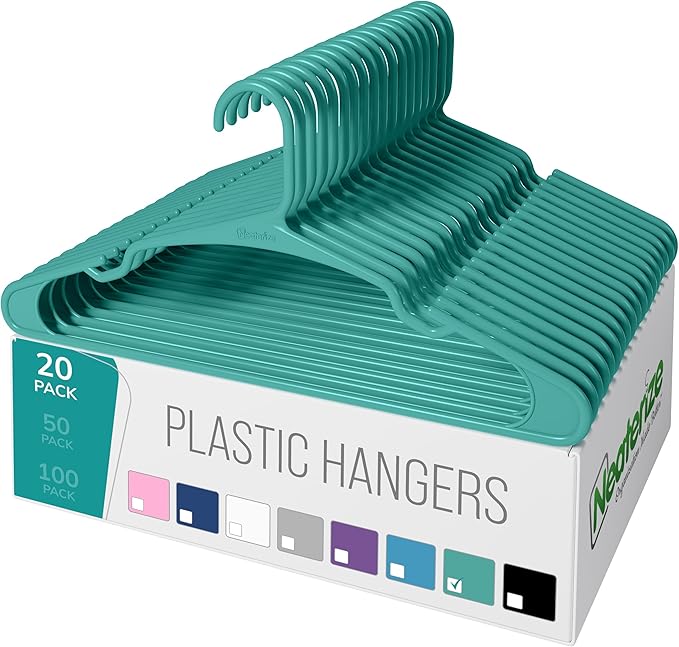 NEATERIZE Clothes Hangers 20 Pack Aqua - Plastic Hangers - Ganchos Colgar Ropa