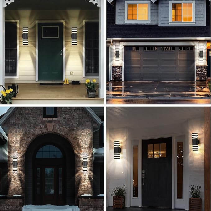 tewei 1 Pack LED Square Up and Down Lights Outdoor Wall Mount Light, 3-Layer Black Modern Outdoor Lights for House, IP65 Waterproof Aluminum Exterior Lamps for Front Porch Garage, Warm White 3000K