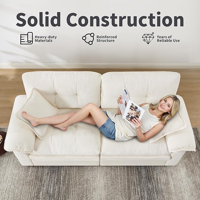 84" Loveseat Sofa, Modern Couches for Living Room,Double-Layer Cushion Cloud Couch with Deep Seat,Super Comfy Chenille Sofas,Sturdy Frame, Easy Assembly for Bedroom, Apartment, Office, Beige