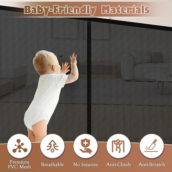 160" Retractable Baby Gate Extra Wide, 41" Tall Retractable Dog Gate for Stairs, Doorways, Decks, Mesh Gate Long Child Gate Pet Gate for Indoor, Outdoor, with Reinforced Mesh Rods, Dual Locks