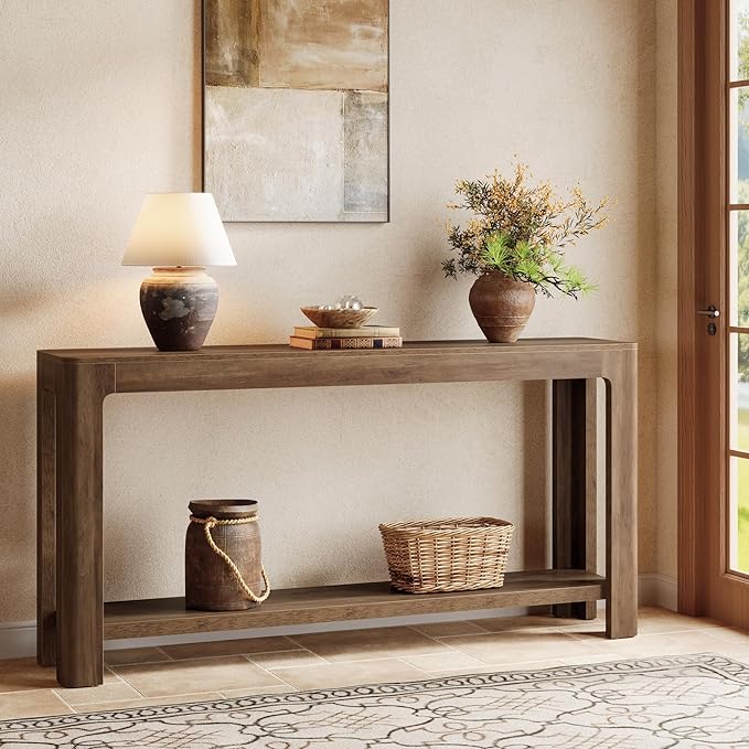 Tribesigns 63-Inch Console Table, Farmhouse Entryway Table with Storage, Narrow Sofa Table Behind Couch for Living Room, Hallway, Foyer, Rustic Brown