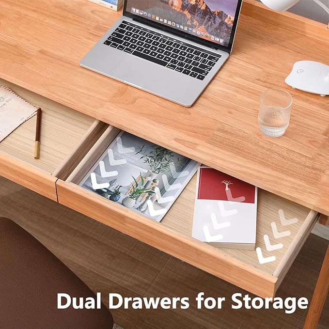 Solid Wood Desk, Mid Century Modern Desks Home Office Desks with Drawers Small Desk for Bedroom