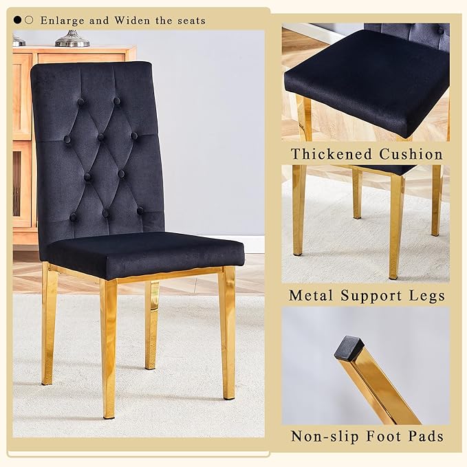 63" Modern Dining Table Set for 6, White Dining Room Set for 6, Tempered Glass Kitchen Table and PU Leather Chairs, Marble Pattern Top with Sturdy Gold Chrome Base