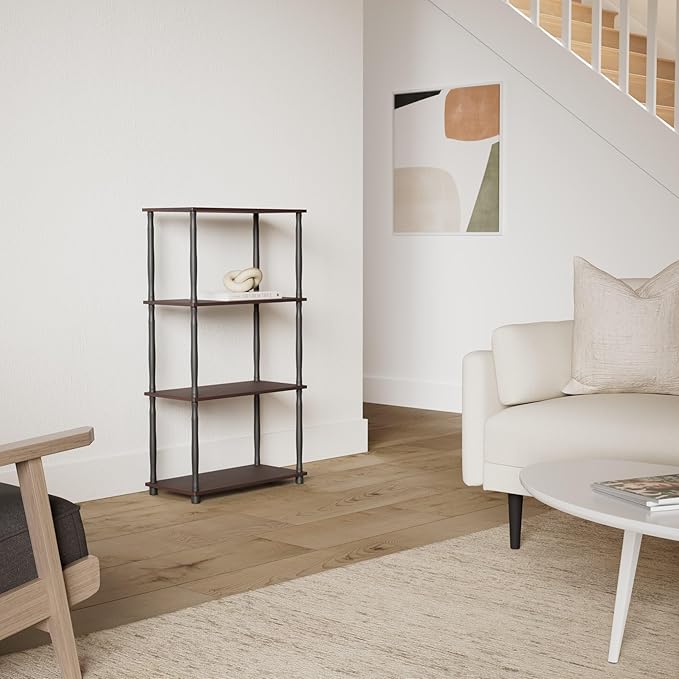 Furinno Turn-N-Tube 4-Tier Multipurpose Shelf Display Rack, Classic Tubes, Dark Cherry/Black