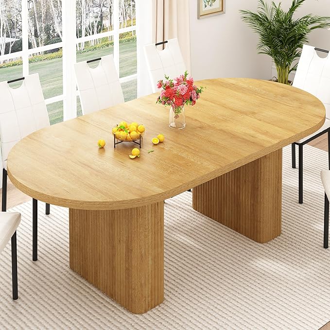 70.8 in Dining Table for 4 5 6 | Modern Natural Rectangular Kitchen Table W/Waterproof Wood Tabletop,Farmhouse Long Dining Room Tables W/Foot Pads&Wood Strip Base for Kitchen Living Room