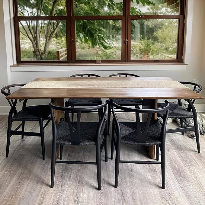 Wishbone Chair, Solid Wood Armrest Woven Seat Chair, Kitchen & Dining Chair, Wishbone Y Black Chairs - Set of 1 (Ash Wood - Black)