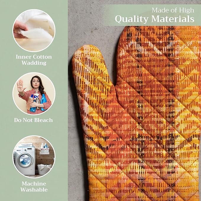 Maison d' Hermine Oven Gloves 100% Cotton Oven Mitt 7" x 13" with Loop Heat Resistant Cooking Gloves for Thanksgiving Christmas Decorations Baking Handling Hot Pans (Pack of 1, Thanksgiving Tartan)