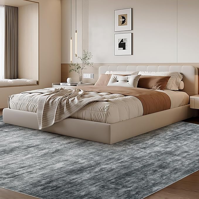 WILLSUN Washable Area Rugs, 9x12 Non-Slip Boho Large Area Rugs for Living Room, Bedroom, Machine Washable Vintage Rug, Indoor Floral Print Carpet for Home Decor, Kid & Pet Friendly Mat