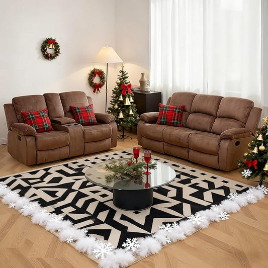 Manual Recliner Sofa Set,Microfiber Reclining Couch Set,Modern Living Room Furniture Set,Reclining Sofa Couch Chair for Living Room Home Office(Brown,Sofa+Loveseat)