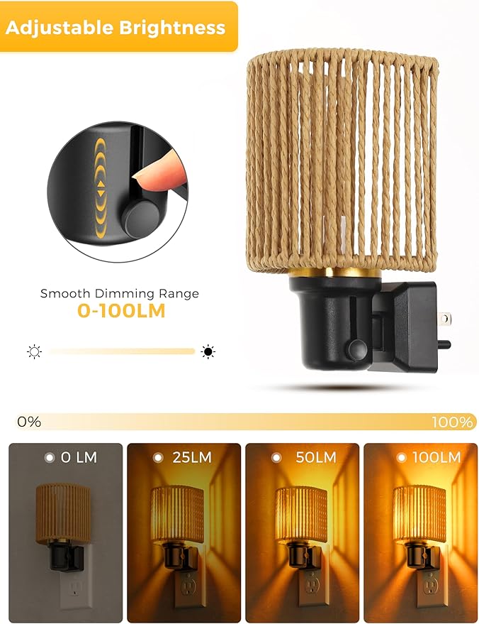 L LOHAS LED Night Lights Plug into Wall, Dimmable Night Light with Light Sensor, Amber Boho Nightlight Plug in Wall, Decorative Bohemian Nightlights Yellow Light for Bedroom Living Room Hallway, 2Pack
