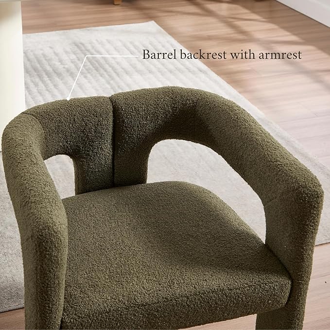 Modern Dining Chairs Set of 6, Upholstered Side Chairs Sherpa Fabric Guest Chairs with Barrel Backrest Armchair for Dining Room Living Room, Green