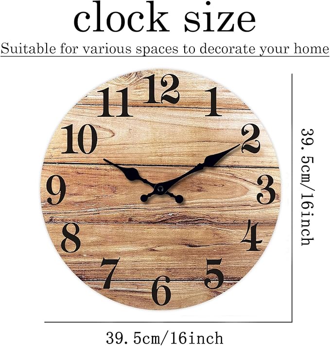 XNM Brown Rustic Wall Clocks Battery Operated 20 Inch Wood Office Clock Analog Large Wall Clock Silent(MDF No Solid Wood)