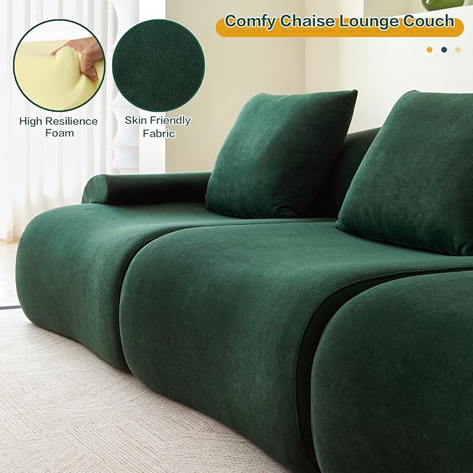 Modular L Shaped Sectional Couch, 114" Boneless Couches for Living Room with Deep Seat, Modern Lounge Sofa Sectional Sofa with Convertible Ottoman, Green Cloud Couch - No Assembly Required