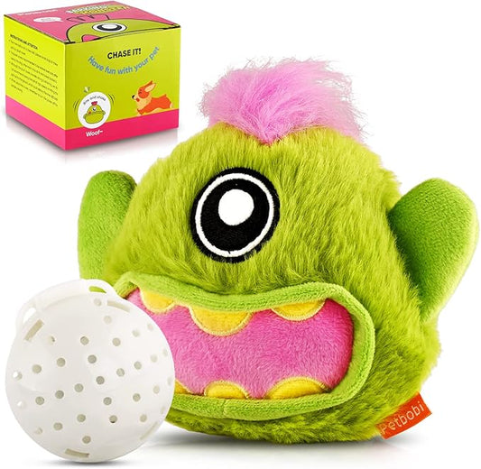 Petbobi Interactive Dog Toys Monster Active Ball for Dogs with Batteries, Self Moving Balls and Plush Cover for Small & Medium Dogs to Chase, Dog Toy Squeaky Crazy Bouncer Ball, Rock Bobby