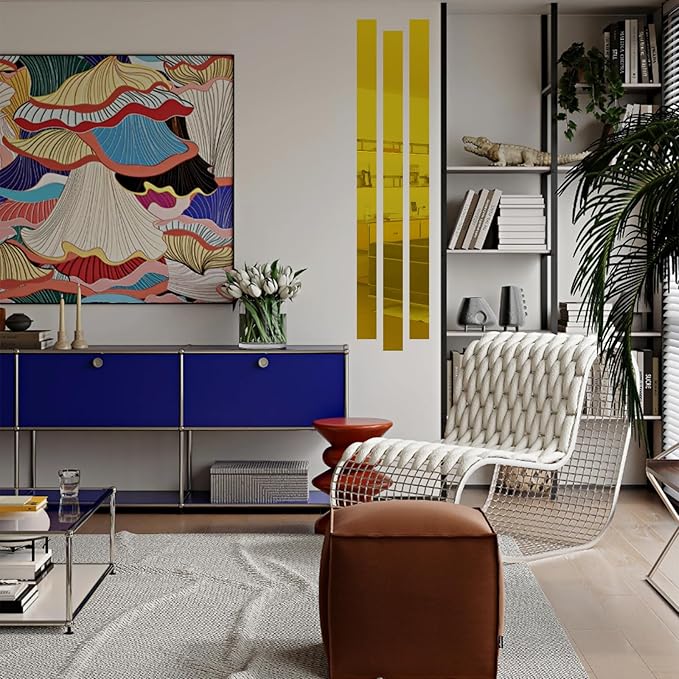 10Pcs DIY Striped Mirror Stickers 1.96" Wide Self Adhesive Removable Long Acrylic Frameless Mirror Sheets for Home Living Room Bedroom DIY Decor (Dark Orange)