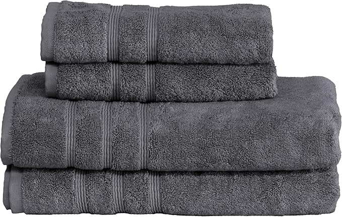 Mosobam Luxury Turkish 4pc Towel Set 30X58 16X30 Charcoal Gray (Dark Grey) 700 GSM Bamboo Viscose & Aegean Turkish Combed Cotton