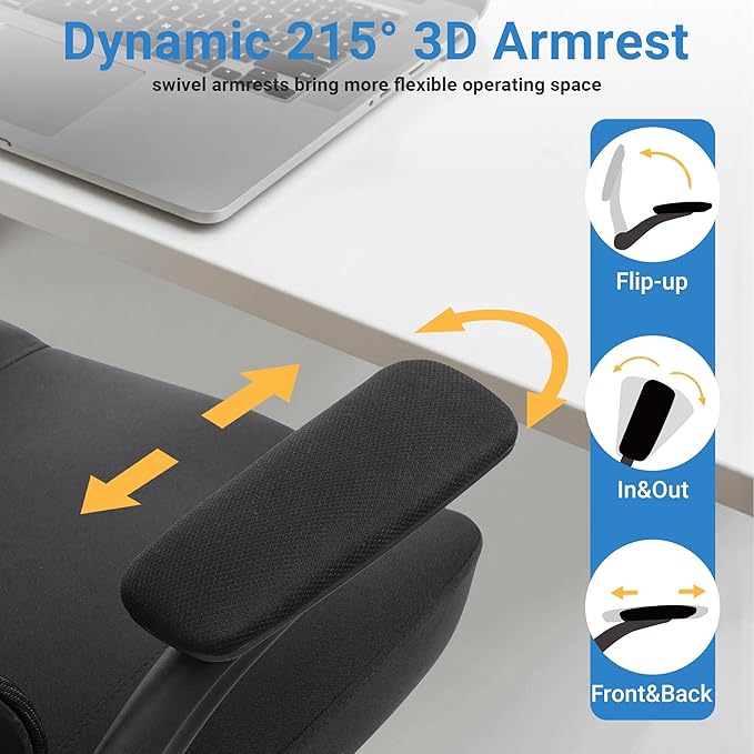 HYLONE Big and Tall Office Chair, Heavy Duty Ergonomic Desk Chair with Adjustable Armrests, 5" Thickened Seat Home Office Computer Chairs for Long Hours Mesh Executive Chair(Black)