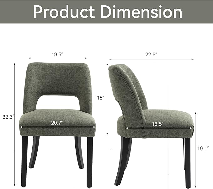 VKNOW Wooden Dining Chairs Set of 4, Modern Fabric Upholstered Dining Room Chair Kitchen Chairs, Farmhouse Dinner Chair for Kitchen Dining Room, Green-Black Legs