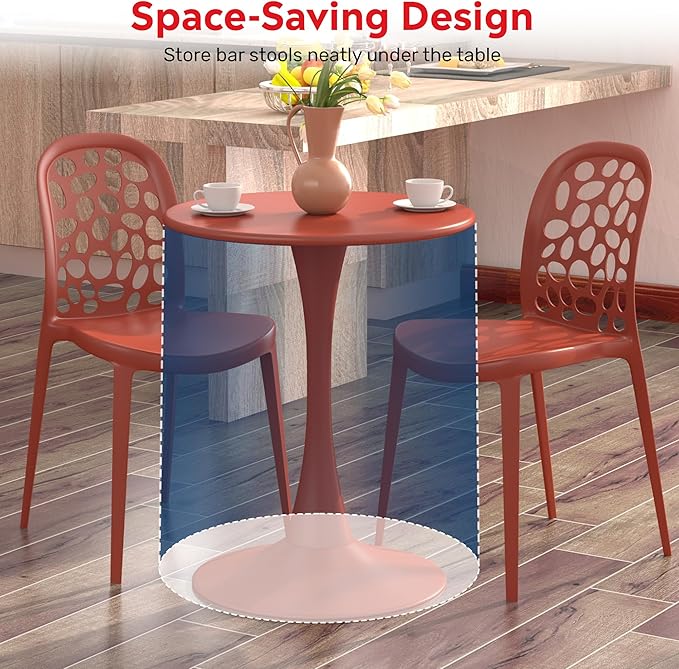 Costaelm Small Dining Table, Round PP Outdoor Table, Weather Resistant Balcony Table for Outside Poolside Deck Lawn Garden Backyard, Red