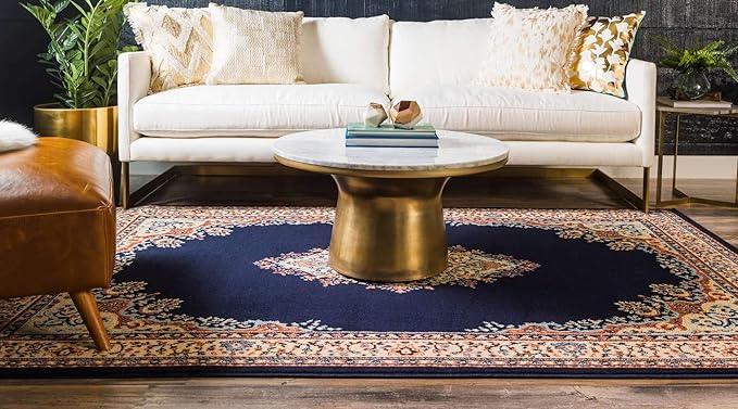 Unique Loom Reza Collection Traditional Persian Style Area Rug, 2 ft 2 in x 3 ft, Navy Blue/Ivory