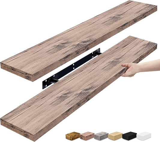 Sorbus Floating Shelves for Wall - 35 Inch Long Bathroom Shelves, Wall Decor for Bedroom, Kitchen, Living Room & Book Storage - Mounted Floating Shelf with Invisible Brackets (Mahogany, 2 Pack)