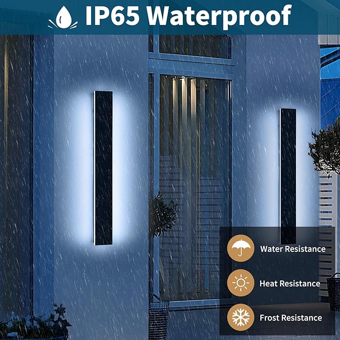 2 Pack 31.4inch Modern Exterior Wall Lights, 6000K Cold White, Outdoor Wall Mount Linear Sconces, 31W, IP65 Waterproof Minimalist Strip Led Lighting for House, Porch, Garage, Garden