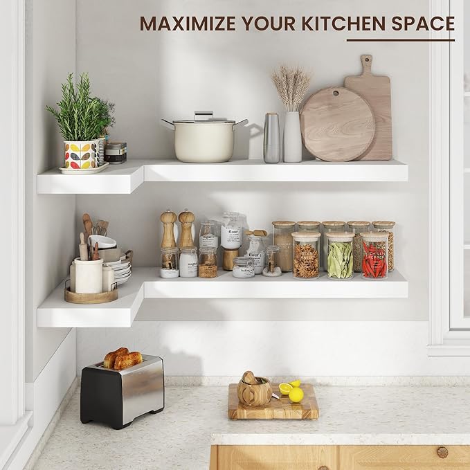 Floating Shelves for Wall, 30" W x 12" D x 2" H, 2 Pack of Long Wall Mounted Engineered Wood Shelves with Invisible Brackets for Living Room, Bedroom, Bathroom, Kitchen Decor, White