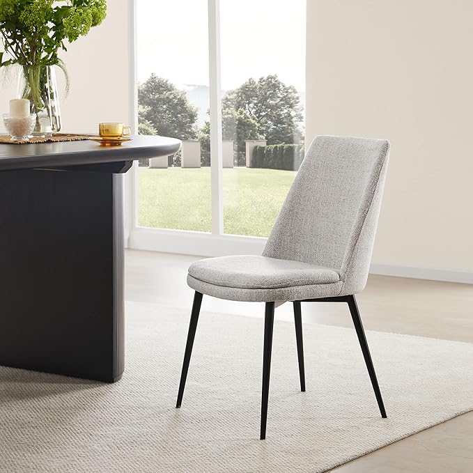 CHITA Mid-Century Padded Dining Chair, Modern Upholstered Fabric Dining Room Chair Set of 2 with Metal Legs, White