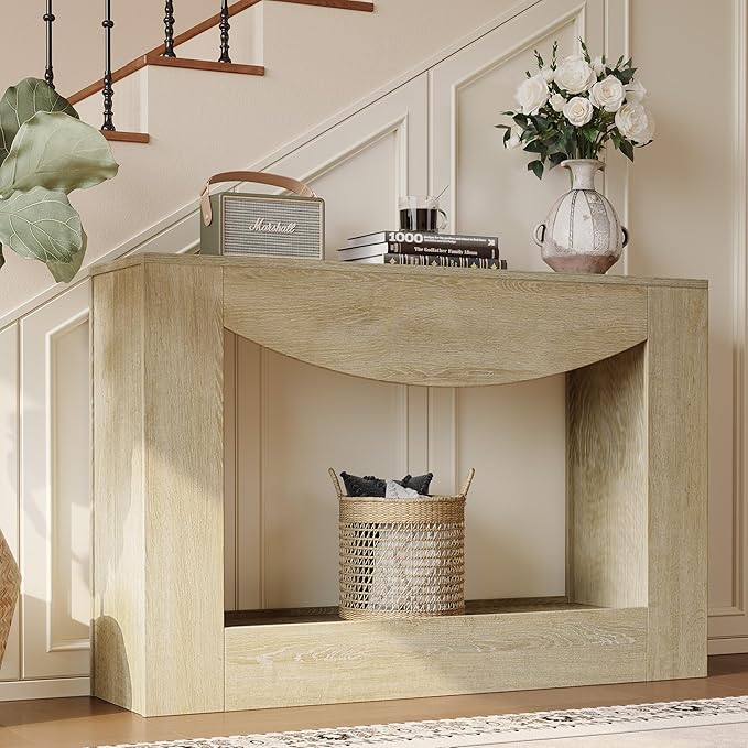 Farmhouse Console Table, 47 Inches Entryway Console Table with LED Light, Sofa Table Behind Couch, Wooden Accent Entryway Table for Living Room, Hallway